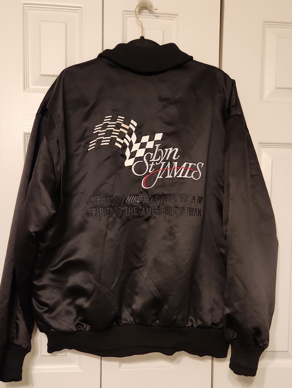 Lyn St James Vintage Jcpenney Black Satin Nike Bomber Racing Jacket
